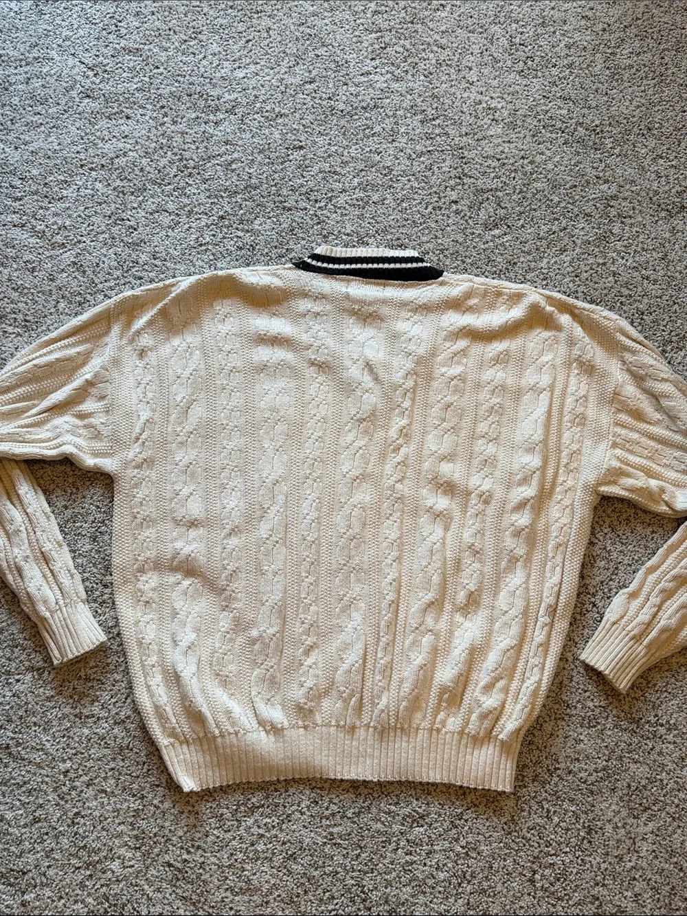 Purdue Crest Cable Knit V-Neck Sweater - Cream with Black Trim